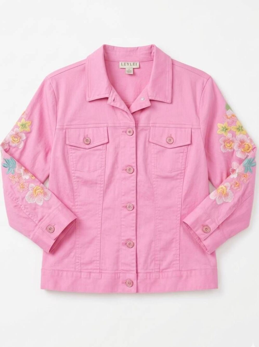🔹️Pink Embroidered Floral Button Front Jacket Medium